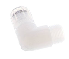 Accesorio de corte acodado de PFA 8x6 mm y G3/8'' con roscas macho 10 bar