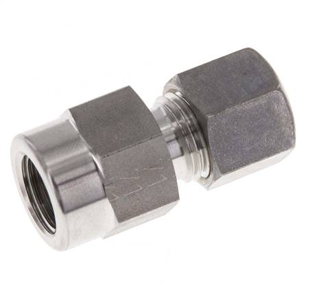 Racor de compresión recto de acero inoxidable de 8L y G1/4'' con rosca hembra para manómetros de 315 bar ISO 8434-1