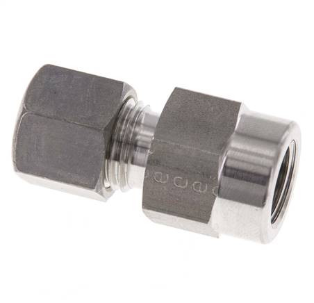 Racor de compresión recto de acero inoxidable de 8L y G1/4'' con rosca hembra para manómetros de 315 bar ISO 8434-1