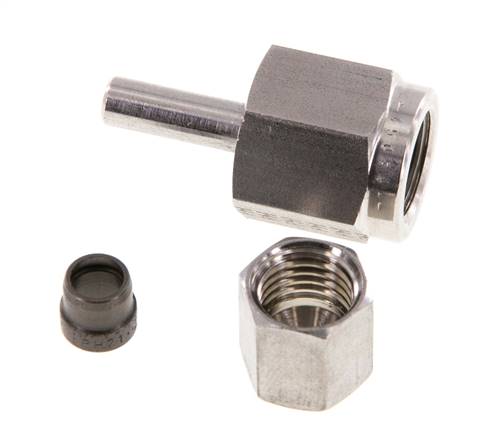 Rótula recta de acero inoxidable de 6L y G1/4'' con rosca hembra para manómetros de 315 bar ISO 8434-1