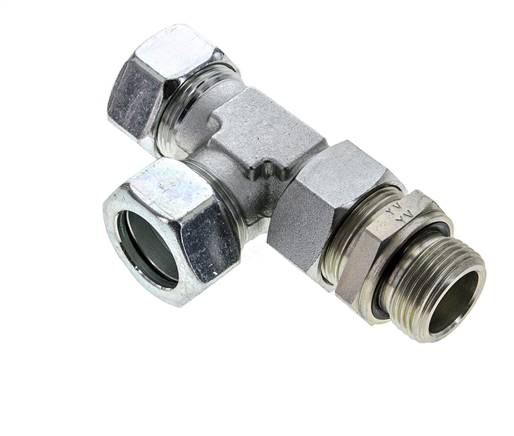 Accesorio de corte en T en ángulo recto de acero galvanizado 28L y G1'' con rosca macho 160 bar ajustable ISO 8434-1