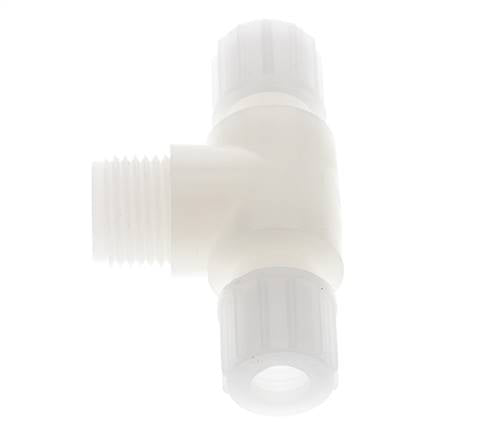 Racor de compresión en T de PVDF 10x8 mm y G1/2'' con rosca macho 10 bar