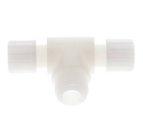 Racor de compresión en T de PVDF 10x8 mm y G1/2'' con rosca macho 10 bar