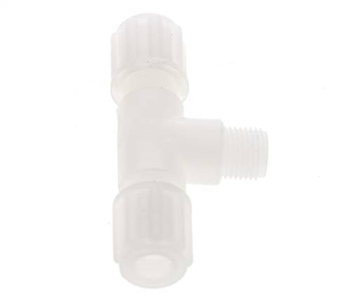Racor de compresión en T de PVDF de 6x4 mm y G1/8'' con rosca macho 10 bar