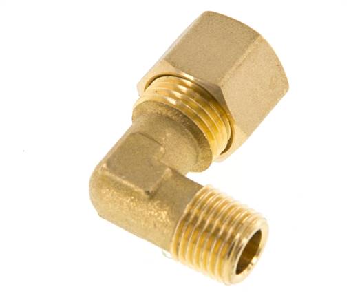 R 1/4'' Macho x 10mm Codo de latón de 90º de compresión 95 Bar DIN EN 1254-2