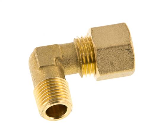 R 1/4'' Macho x 10mm Codo de latón de 90º de compresión 95 Bar DIN EN 1254-2