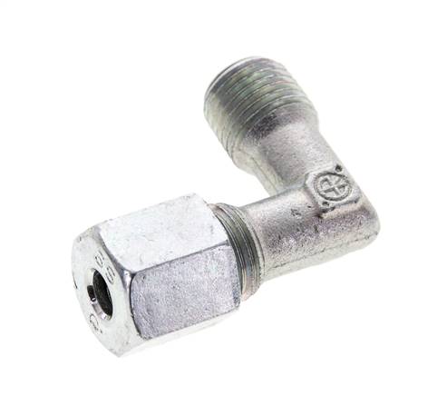 1/4'' NPT Macho x 6S Codo de acero galvanizado de 90 grados Anillo de corte 630 Barra DIN 2353