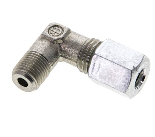 1/8'' NPT Macho x 6L Acero zincado Codo de 90 grados Anillo de corte 315 Bar DIN 2353