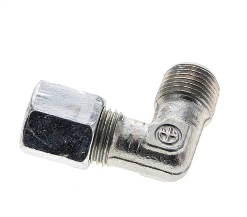 1/8'' NPT Macho x 6LL Codo de acero galvanizado de 90 grados Anillo de corte 100 Bar DIN 2353
