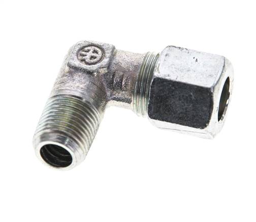 1/8'' NPT Macho x 8LL Codo de acero galvanizado de 90 grados Anillo de corte 100 Bar DIN 2353