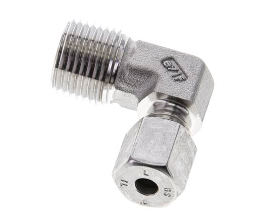 1/2'' NPT Macho x 6S Acero inoxidable Codo de 90 grados Anillo de corte 630 Barra DIN 2353