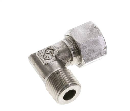 1/2'' NPT Macho x 14S Acero inoxidable Codo de 90 grados Anillo de corte 630 Barra DIN 2353