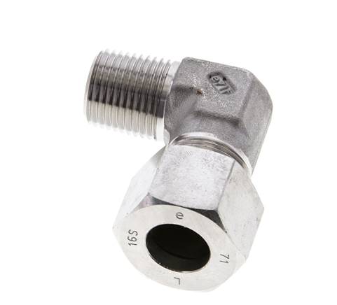1/2'' NPT Macho x 16S Acero inoxidable Codo de 90 grados Anillo de corte 400 Bar DIN 2353