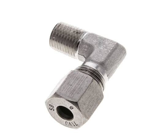 1/4'' NPT Macho x 8S Acero inoxidable Codo de 90 grados Anillo de corte 630 Barra DIN 2353