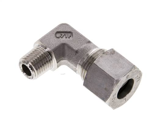 1/4'' NPT Macho x 12S Acero inoxidable Codo de 90 grados Anillo de corte 630 Barra DIN 2353