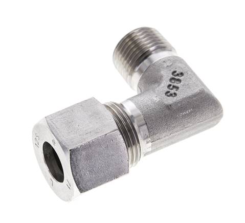 3/8'' NPT Macho x 12S Acero inoxidable Codo de 90 grados Anillo de corte 630 Barra DIN 2353
