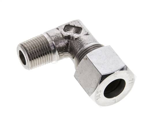 3/8'' NPT Macho x 14S Acero inoxidable Codo de 90 grados Anillo de corte 630 Barra DIN 2353