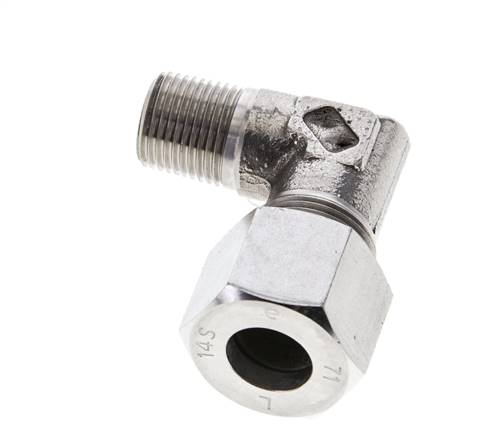 3/8'' NPT Macho x 14S Acero inoxidable Codo de 90 grados Anillo de corte 630 Barra DIN 2353