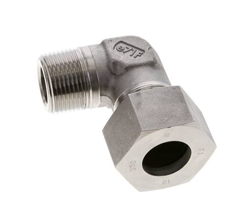 1'' NPT Macho x 25S Acero inoxidable Codo de 90 grados Anillo de corte 400 Bar DIN 2353
