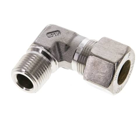 1/2'' NPT Macho x 16S Codo de compresión de 90 grados de acero inoxidable 400 Bar DIN 2353