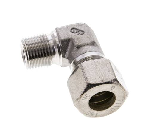 1/2'' NPT Macho x 16S Codo de compresión de 90 grados de acero inoxidable 400 Bar DIN 2353