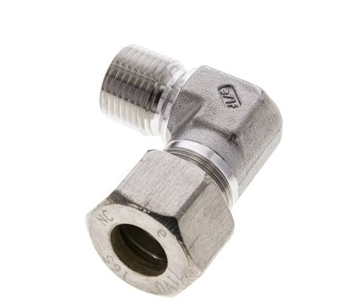 1/2'' NPT Macho x 16S Codo de compresión de 90 grados de acero inoxidable 400 Bar DIN 2353
