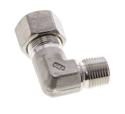 1/2'' NPT Macho x 16S Codo de compresión de 90 grados de acero inoxidable 400 Bar DIN 2353