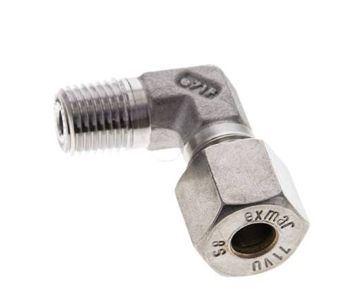 1/4'' NPT Macho x 8S Racor de compresión de 90 grados de acero inoxidable 630 Bar DIN 2353