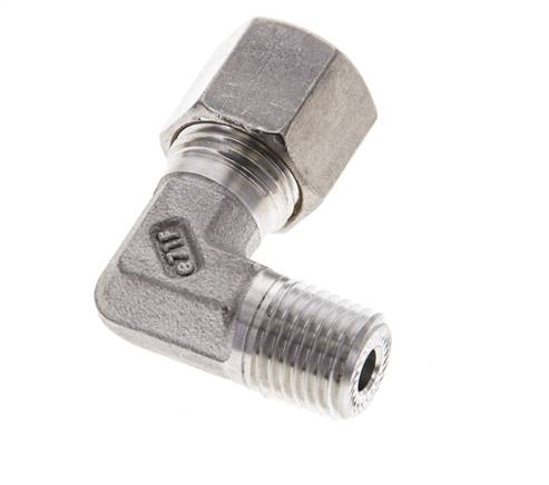 1/4'' NPT Macho x 8S Racor de compresión de 90 grados de acero inoxidable 630 Bar DIN 2353