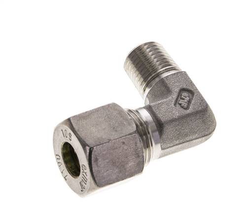 1/4'' NPT Macho x 10S Codo de compresión de 90 grados de acero inoxidable 630 Bar DIN 2353