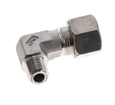 1/4'' NPT Macho x 12S Codo de compresión de 90 grados de acero inoxidable 630 Bar DIN 2353
