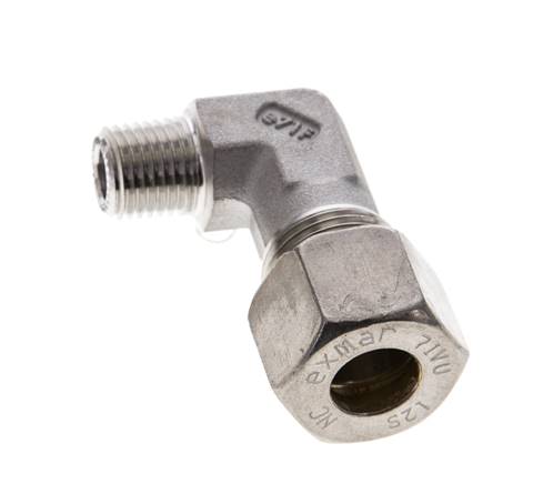1/4'' NPT Macho x 12S Codo de compresión de 90 grados de acero inoxidable 630 Bar DIN 2353