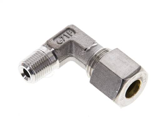 1/8'' NPT Macho x 8L Acero inoxidable Codo de 90 grados Racor de compresión 315 Bar DIN 2353