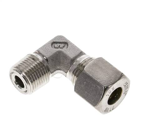 3/8'' NPT Macho x 10S Codo de compresión de 90 grados de acero inoxidable 630 Bar DIN 2353