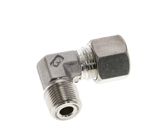 3/8'' NPT Macho x 10S Codo de compresión de 90 grados de acero inoxidable 630 Bar DIN 2353