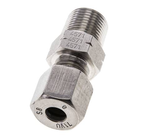 3/8'' NPT Macho x 8S Anillo de corte recto de acero inoxidable 630 Barra DIN 2353