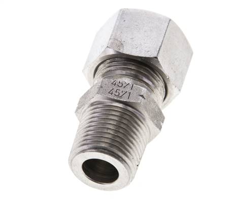 3/8'' NPT Macho x 12L Anillo de corte recto de acero inoxidable 315 Barra DIN 2353