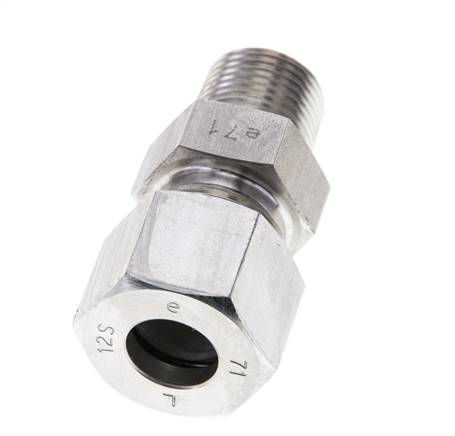 3/8'' NPT Macho x 12S Anillo de corte recto de acero inoxidable 630 Barra DIN 2353