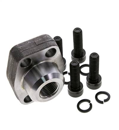 Brida SAE de 1'' 3000 PSI de acero liso con roscas hembra G1/2'' ISO 6162-1