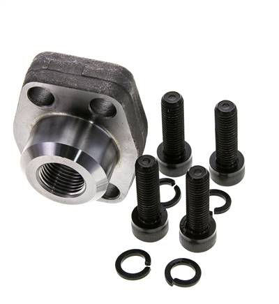 Brida SAE de 1'' 3000 PSI de acero liso con roscas hembra G1/2'' ISO 6162-1