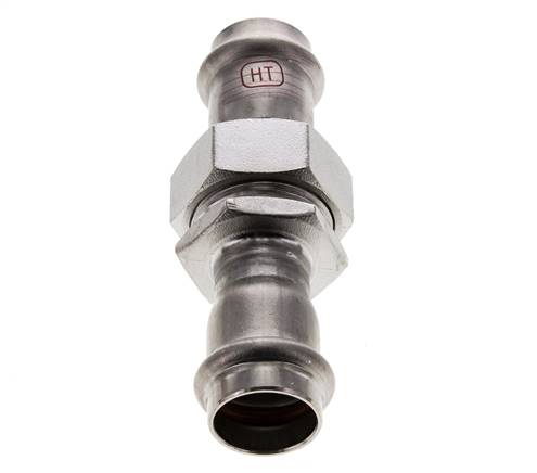 Racor de unión a presión - 22 mm hembra - Acero inoxidable con junta plana