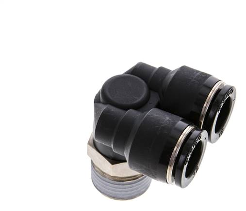 Racor rápido en Y de 12 mm x R1/2'' con rosca macho Latón/PBT NBR Giratorio