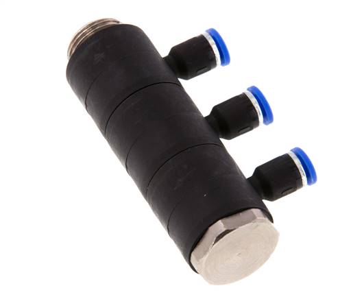 Racor rápido de 3 vías de 4mm x G3/8'' con rosca macho Latón/PA 66 NBR Giratorio
