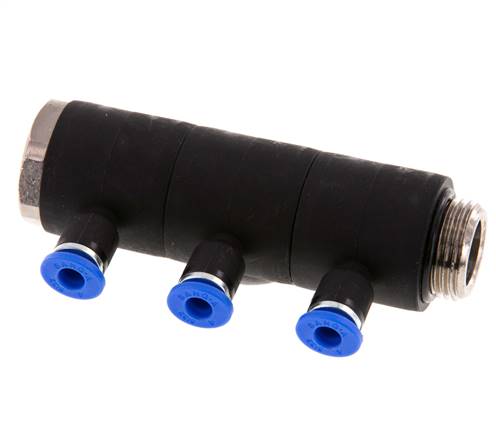 Racor rápido de 3 vías de 4mm x G3/8'' con rosca macho Latón/PA 66 NBR Giratorio