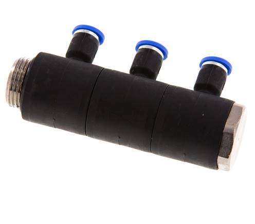 Racor rápido de 3 vías de 4mm x G3/8'' con rosca macho Latón/PA 66 NBR Giratorio