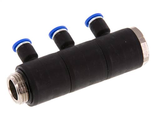 Racor rápido de 3 vías de 4mm x G3/8'' con rosca macho Latón/PA 66 NBR Giratorio