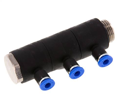 Racor rápido de 3 vías de 4mm x G3/8'' con rosca macho Latón/PA 66 NBR Giratorio