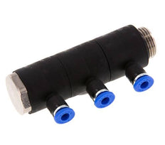 Racor rápido de 3 vías de 4mm x G3/8'' con rosca macho Latón/PA 66 NBR Giratorio