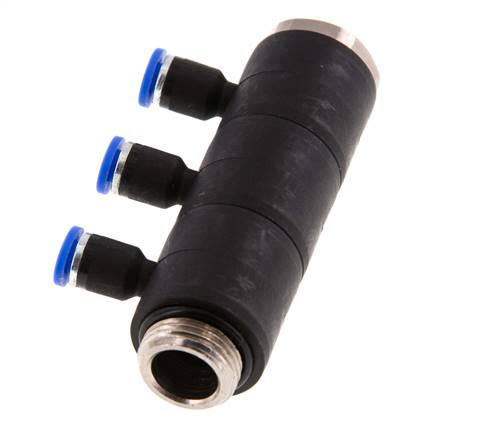 Racor rápido de 3 vías de 4mm x G3/8'' con rosca macho Latón/PA 66 NBR Giratorio