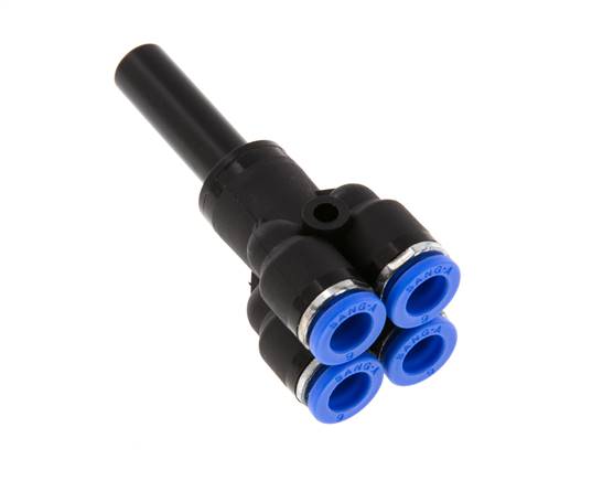 Racor de 4 vías en Y de 6 mm x 8 mm con tapón de latón/PA 66 NBR